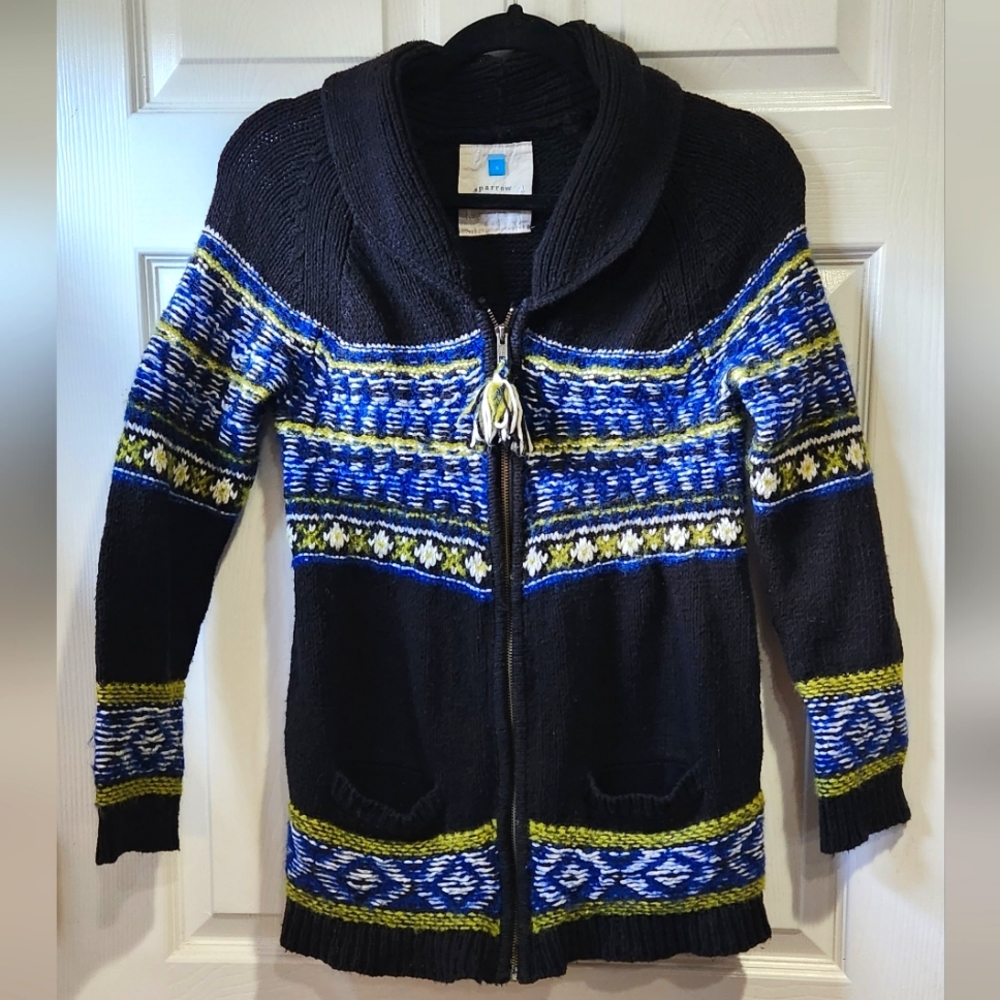 Anthropologie Sparrow black blue green wool blend zip up cardigan women'…